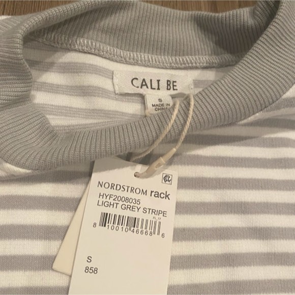 NWT CALI BE Sweatshirt Light Gray Stripe Women's Fake Two-Piece Crew Neck S - Picture 7 of 7